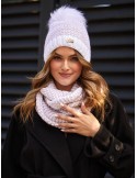 Winter hat set with herringbone neck warmer, white C45 - Online store - Boutique